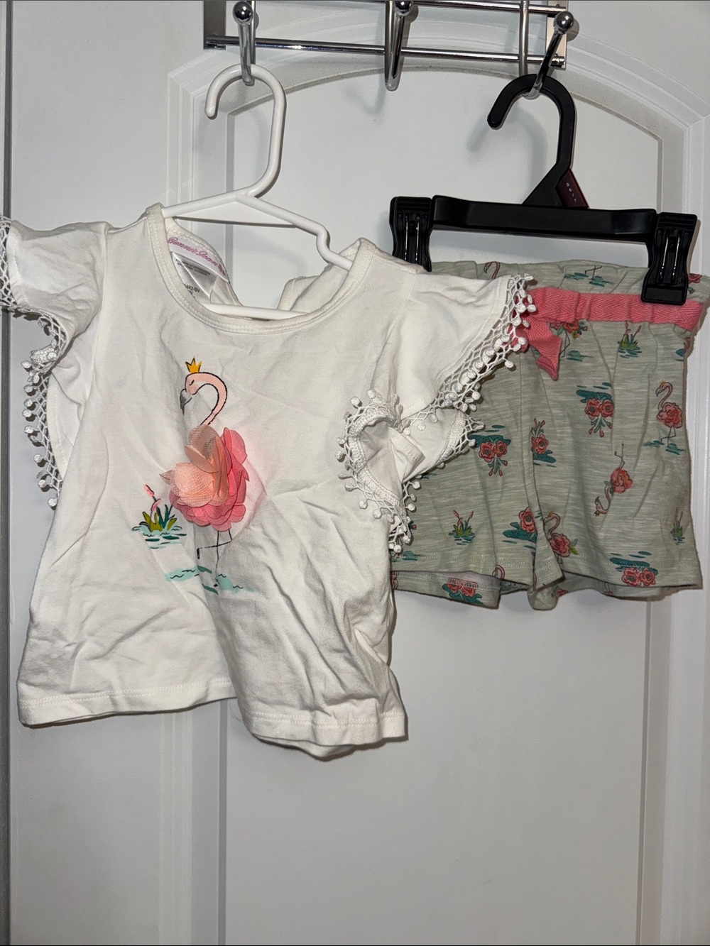 Bonnie Jean White and Pink Flamingo Short Sleeve Pajama Set